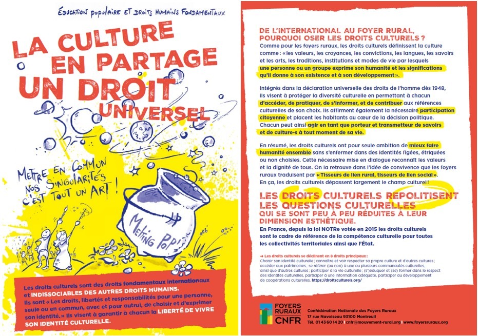 Visuel du flyer de la CNFR en faveur des droits culturels
