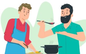 Illustration_thématique_Se nourrir_hommes en train de cuisiner